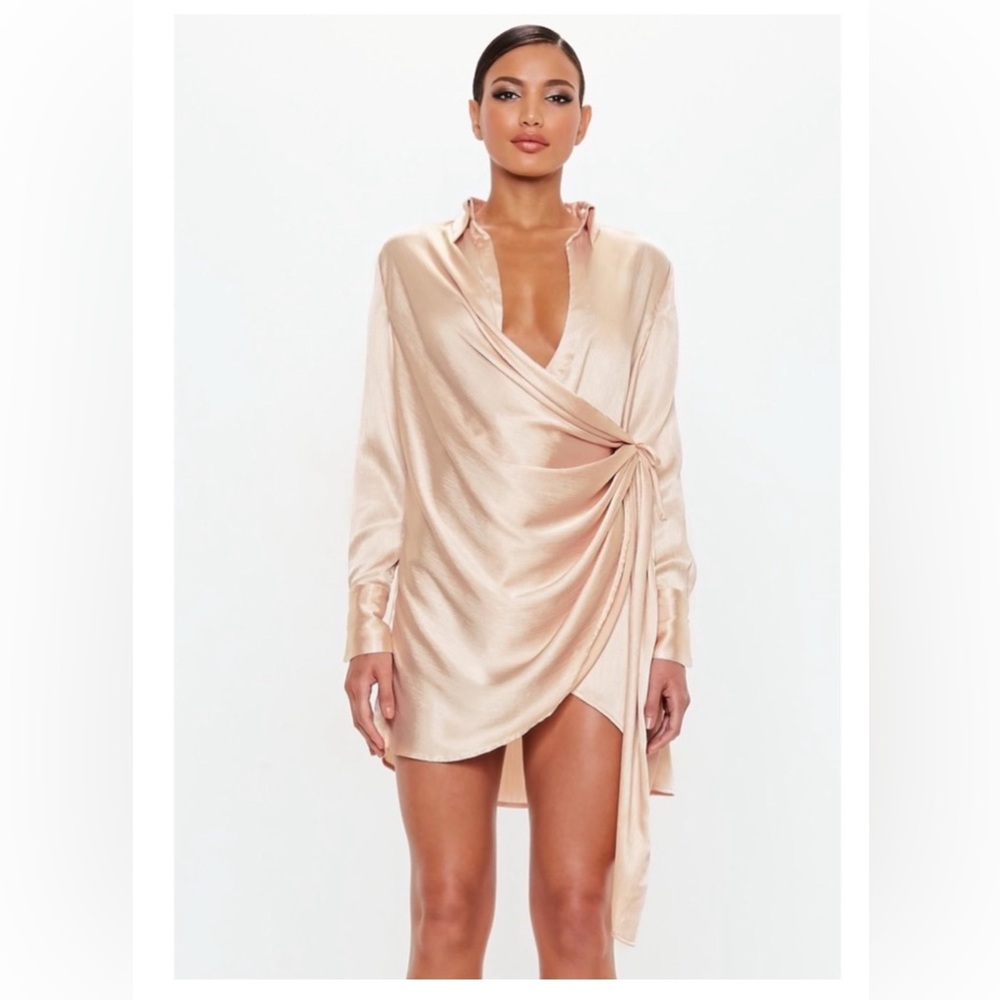 Missguided Satin Wrap Shirt Dress